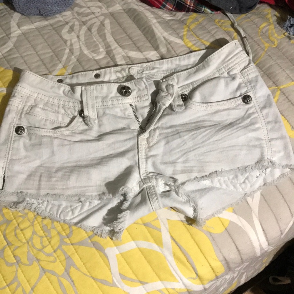 White Miss Me denim cut off shorts